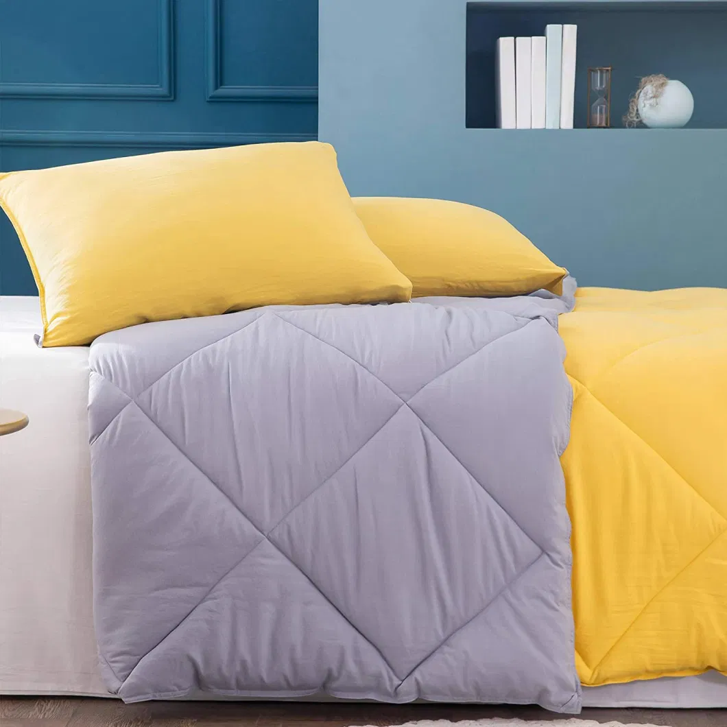 Wholesales Custom Design Solid Color Microfiber Fabric Polyester Hollow Gel Fiber Filled Diamond Quilted Comforter