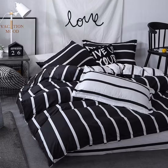 Ensemble de literie en microfibre et Polyester imprimé à rayures réversibles, noir et blanc, Textile de maison, drap de lit, housse de couette, vente en gros